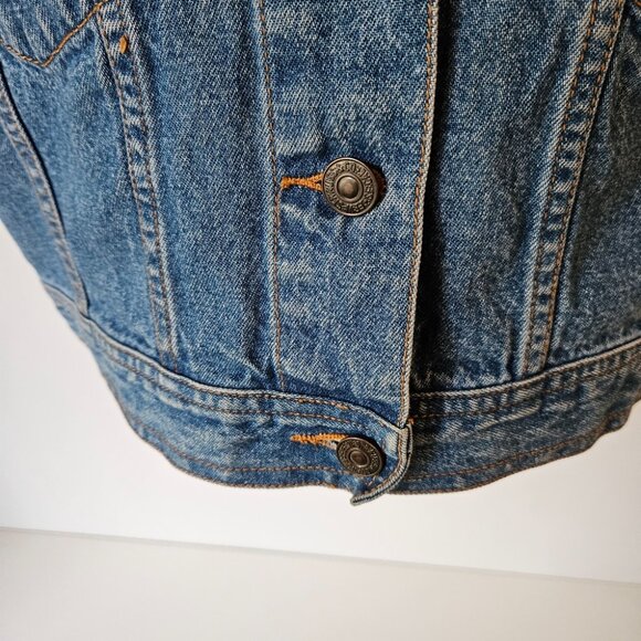 VTG 90s Levis Denim Trucker Vest Women's Small S Jeans Waist Logo Festival - Picture 4 of 11